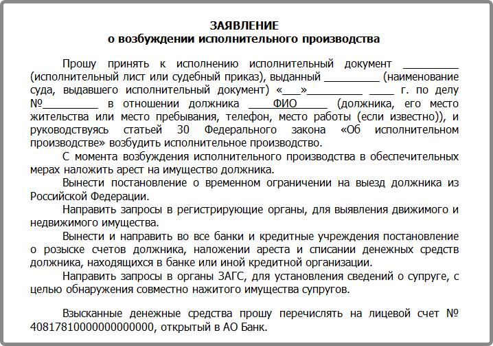 заявление о возбуждении производства